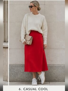 J Crew Casual Lipstick Red Midi Skirt
